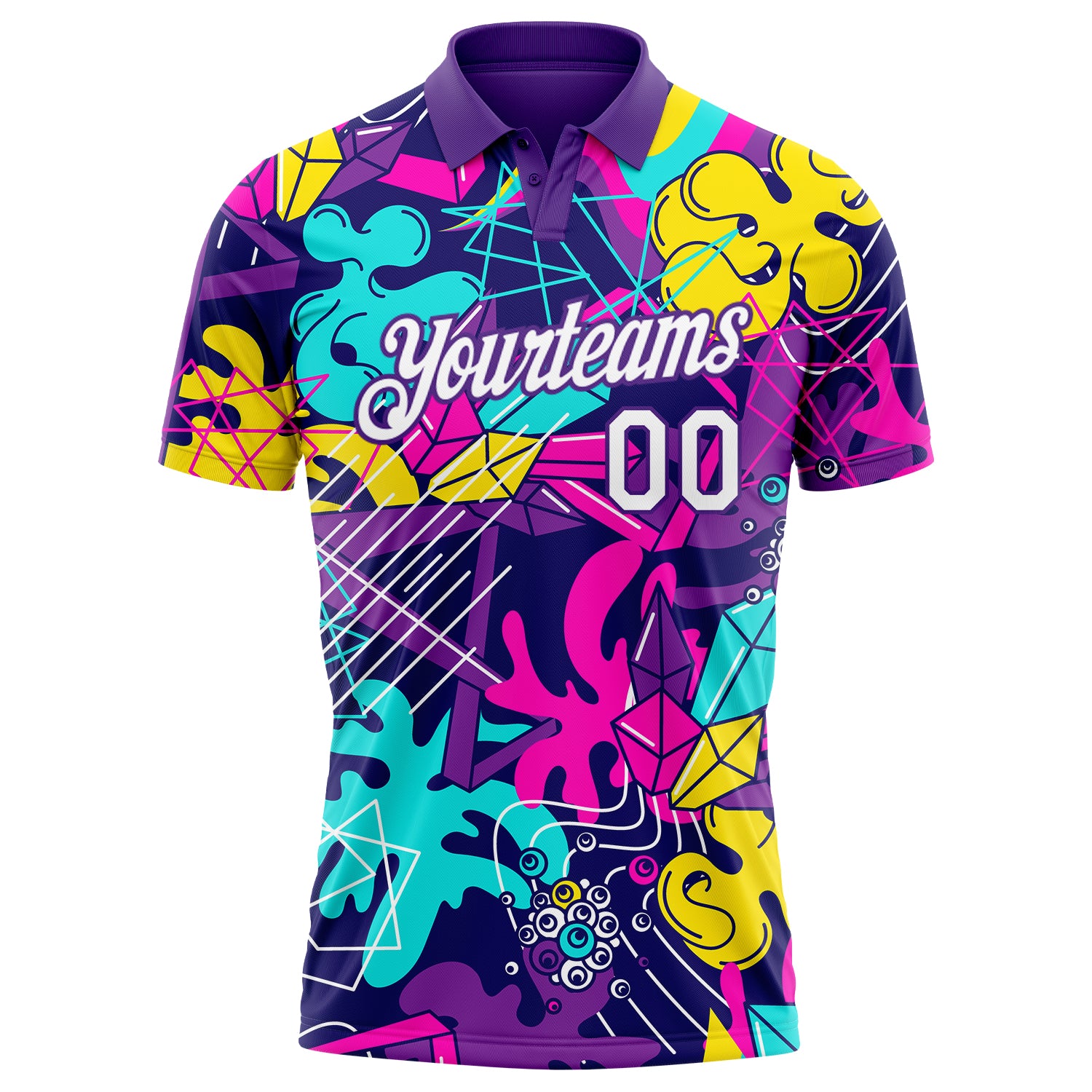 Custom Graffiti Pattern White-Purple 3D Performance Golf Polo Shirt