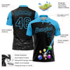 Custom Black Sky Blue 3D Pattern Design Billiards Performance Polo Shirt