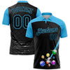 Custom Black Sky Blue 3D Pattern Design Billiards Performance Polo Shirt