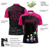 Custom Black Hot Pink 3D Pattern Design Billiards Performance Polo Shirt