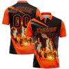 Custom Black Orange 3D Pattern Design Flame Billiards Performance Polo Shirt