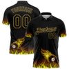 Custom Black Old Gold 3D Pattern Design Flame Billiards 8 Ball Performance Polo Shirt