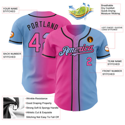 Custom Light Blue Pink-Black Authentic Gradient Fashion Baseball Jersey