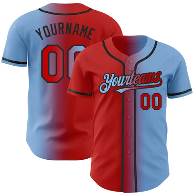 Custom Light Blue Red-Black Authentic Gradient Fashion Baseball Jersey