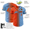 Custom Light Blue Orange-Black Authentic Gradient Fashion Baseball Jersey