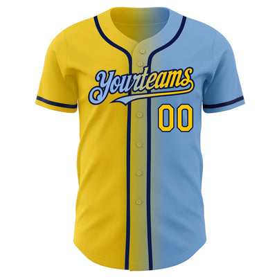 Custom Light Blue Yellow-Navy Authentic Gradient Fashion Baseball Jersey