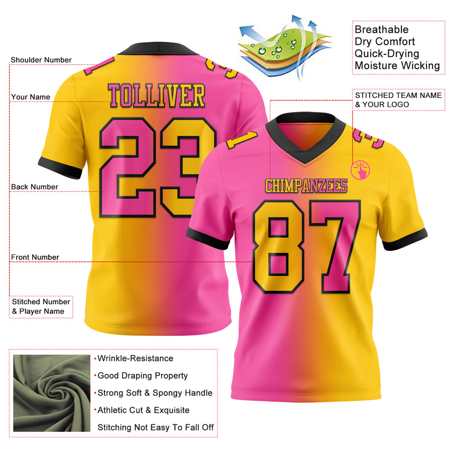 Custom Yellow Pink-Black Mesh Authentic Gradient Fashion Football Jersey