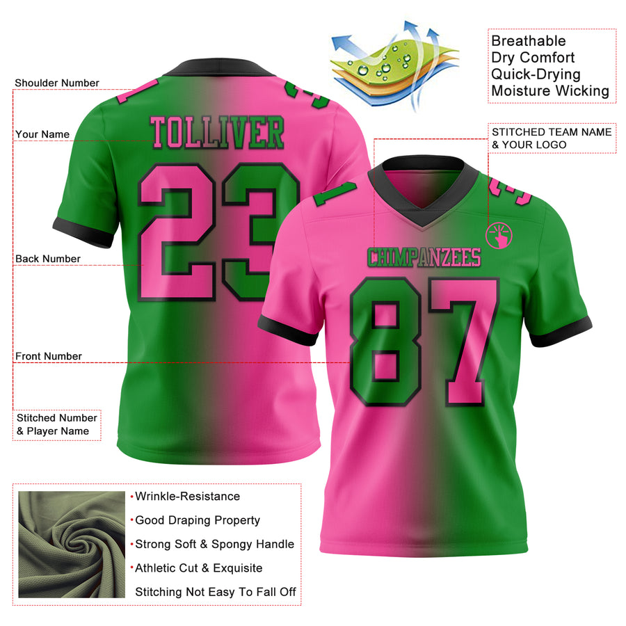 Custom Grass Green Pink-Black Mesh Authentic Gradient Fashion Football Jersey