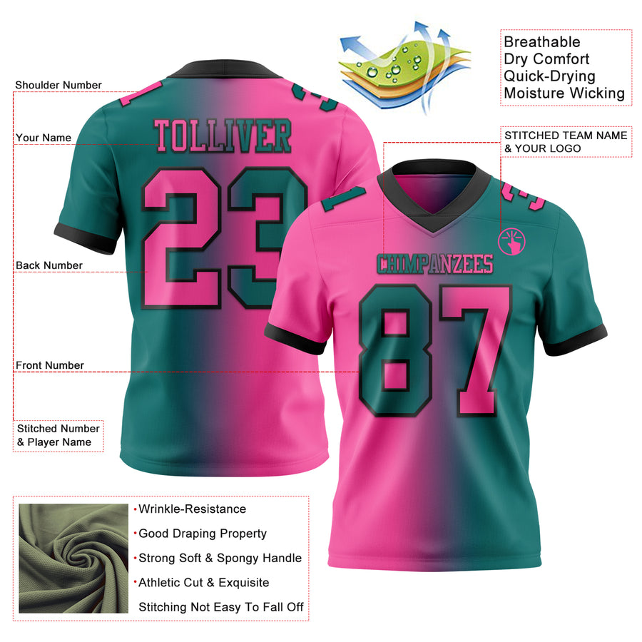 Custom Teal Pink-Black Mesh Authentic Gradient Fashion Football Jersey