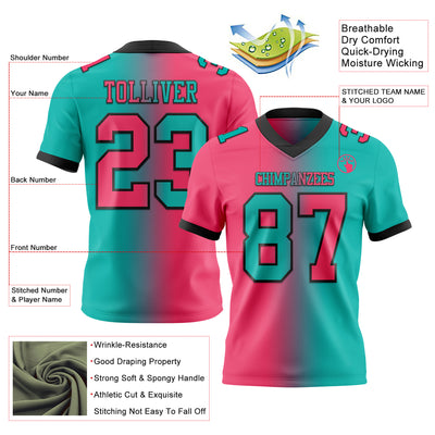 Custom Aqua Neon Pink-Black Mesh Authentic Gradient Fashion Football Jersey