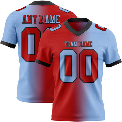 Custom Light Blue Red-Black Mesh Authentic Gradient Fashion Football Jersey