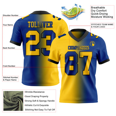 Custom Royal Yellow-Black Mesh Authentic Gradient Fashion Football Jersey