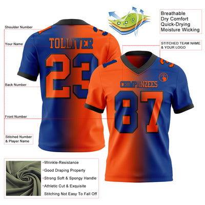 Custom Royal Orange-Black Mesh Authentic Gradient Fashion Football Jersey