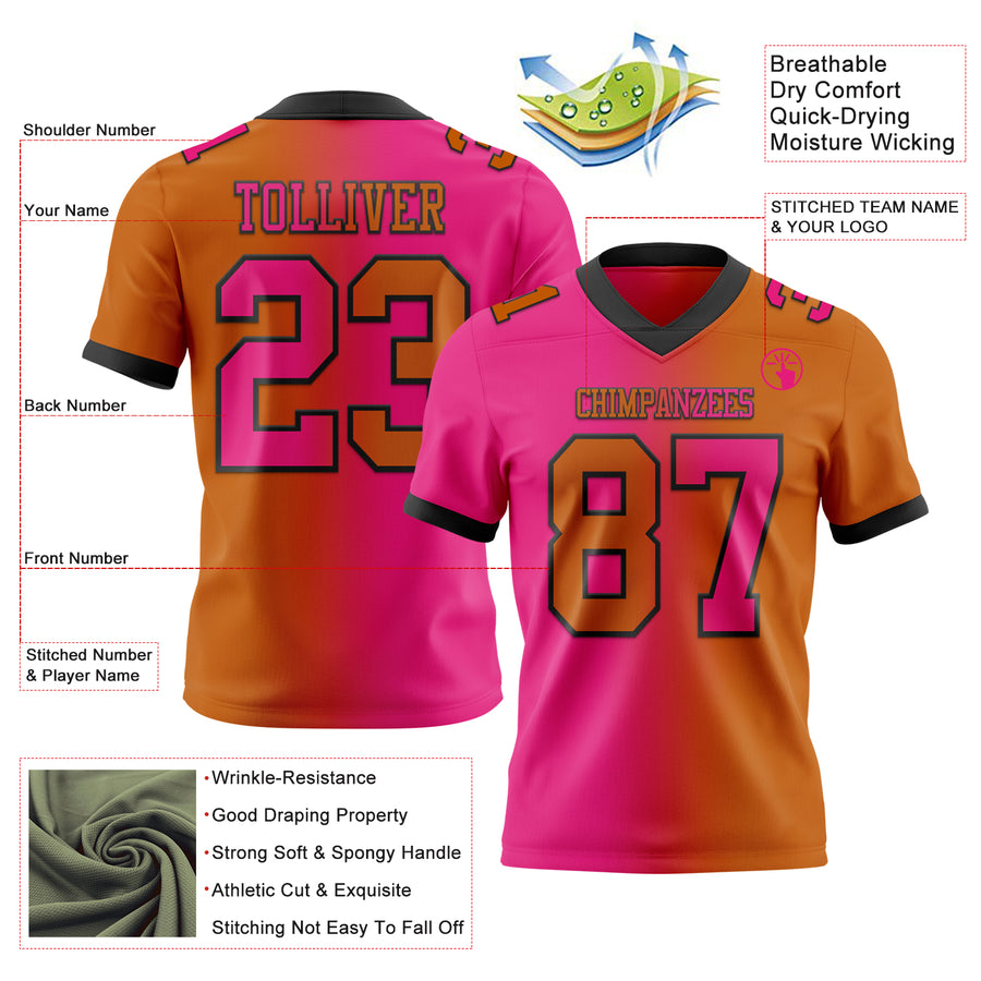 Custom Texas Orange Hot Pink-Black Mesh Authentic Gradient Fashion Football Jersey