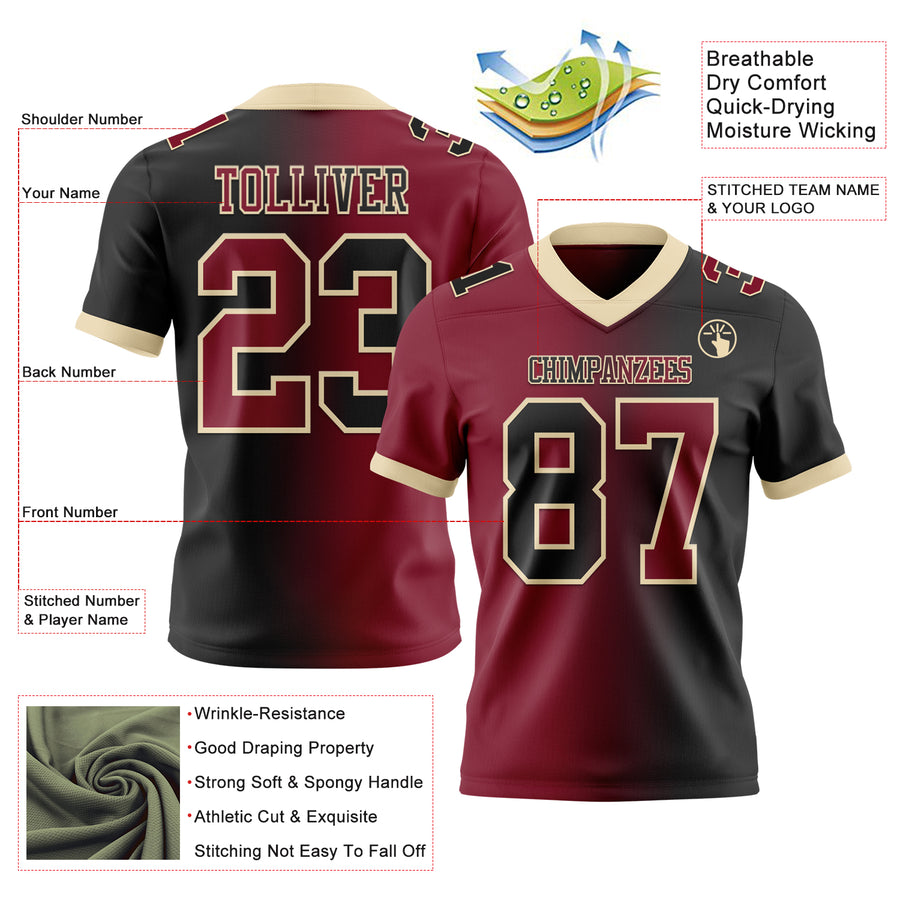 Custom Black Crimson-Cream Mesh Authentic Gradient Fashion Football Jersey