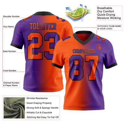 Custom Purple Orange-Black Mesh Authentic Gradient Fashion Football Jersey