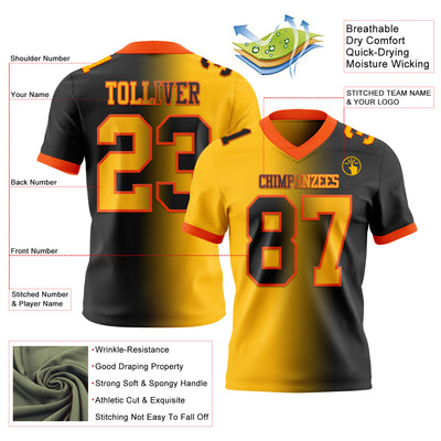 Custom Black Gold-Orange Mesh Authentic Gradient Fashion Football Jersey