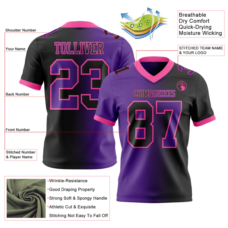 Custom Black Purple-Pink Mesh Authentic Gradient Fashion Football Jersey