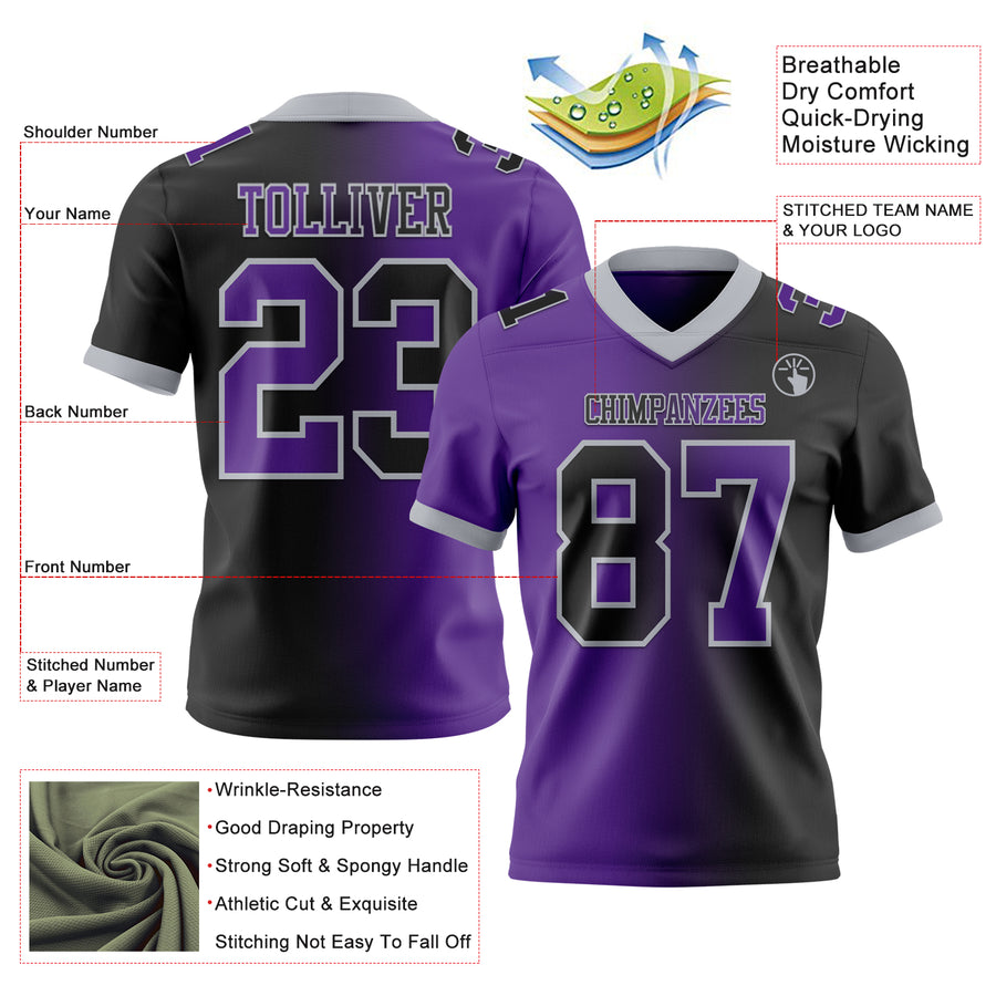 Custom Black Purple-Gray Mesh Authentic Gradient Fashion Football Jersey