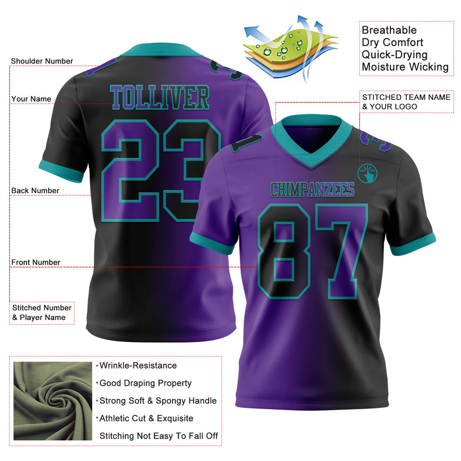 Custom Black Purple-Teal Mesh Authentic Gradient Fashion Football Jersey