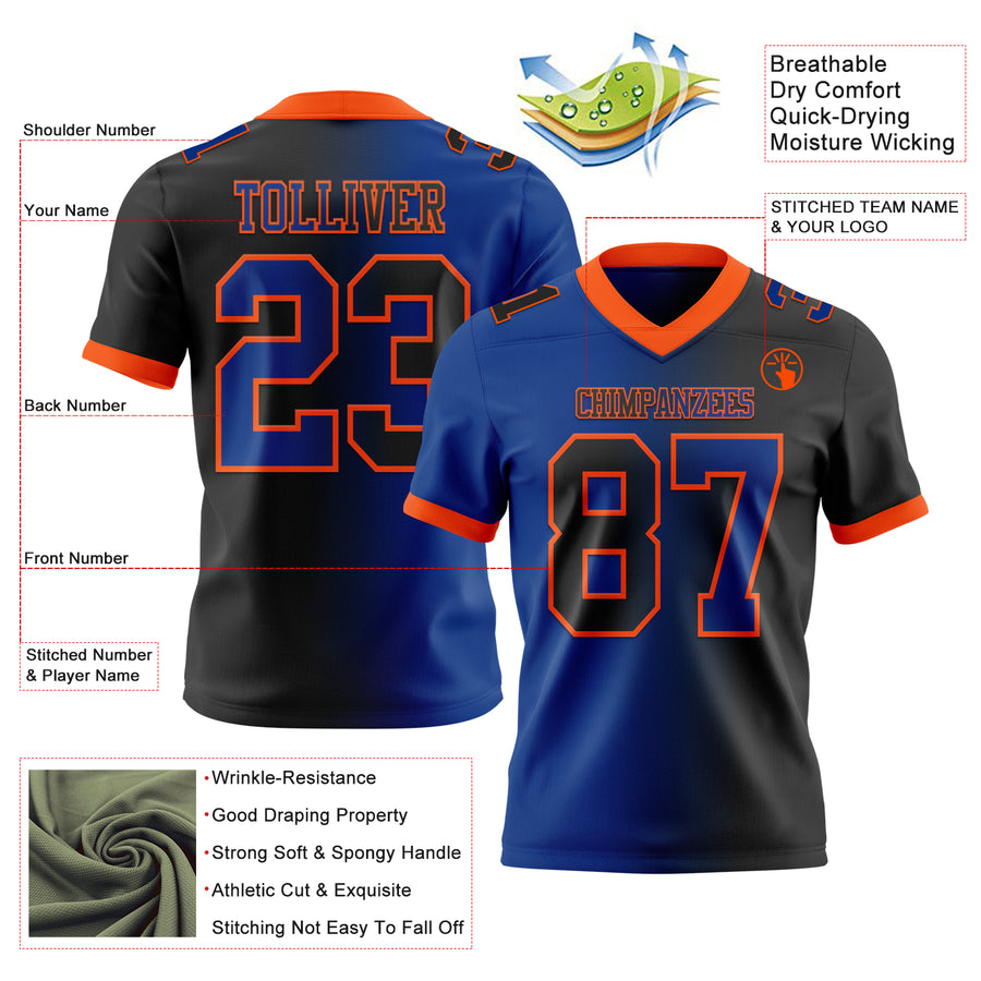 Custom Black Royal-Orange Mesh Authentic Gradient Fashion Football Jersey