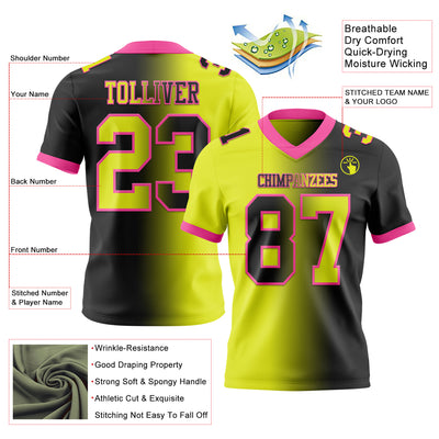 Custom Black Neon Yellow-Pink Mesh Authentic Gradient Fashion Football Jersey