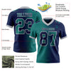 Custom Navy Teal-Gray Mesh Authentic Gradient Fashion Football Jersey