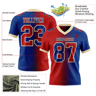 Custom Royal Red-Cream Mesh Authentic Gradient Fashion Football Jersey