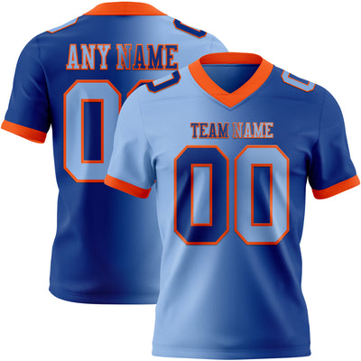 Custom Royal Light Blue-Orange Mesh Authentic Gradient Fashion Football Jersey