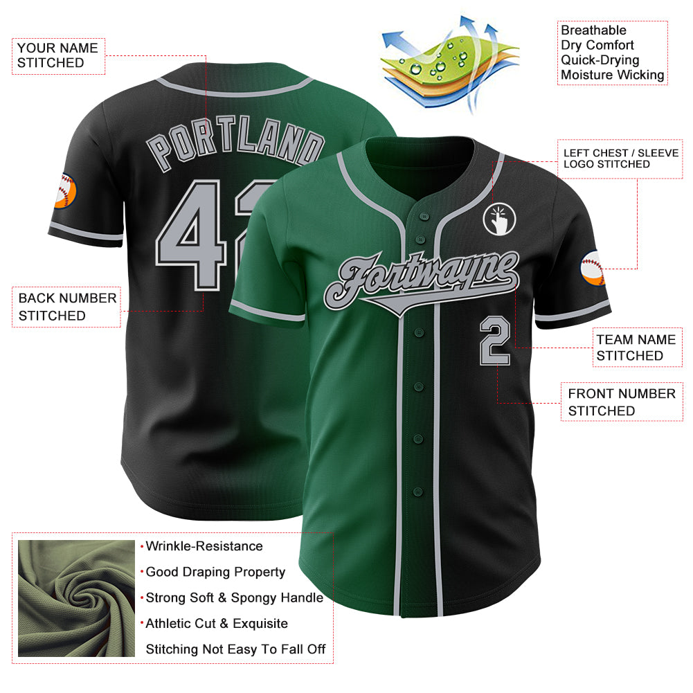 Custom Black Gray-Kelly Green Authentic Gradient Fashion Baseball Jersey