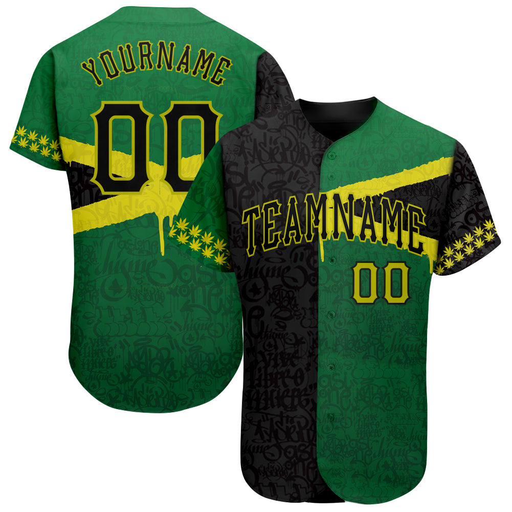 Custom Kelly Green Yellow-Green Graffiti Pattern Authentic Baseball Jersey