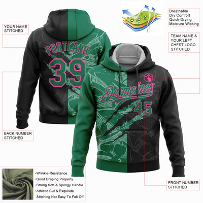 Custom Stitched Graffiti Pattern Black Kelly Green-Pink 3D Scratch Sports Pullover Sweatshirt Hoodie