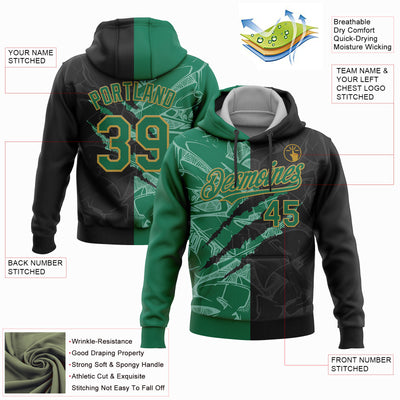 Custom Stitched Graffiti Pattern Black Kelly Green-Old Gold 3D Scratch Sports Pullover Sweatshirt Hoodie