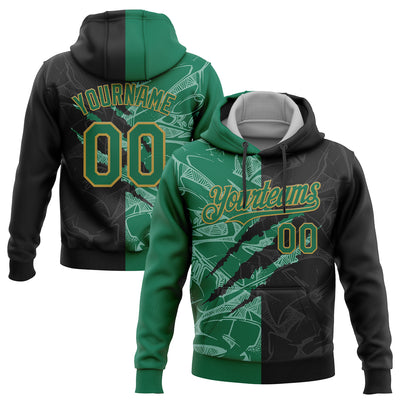 Custom Stitched Graffiti Pattern Black Kelly Green-Old Gold 3D Scratch Sports Pullover Sweatshirt Hoodie