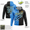 Custom Stitched Graffiti Pattern Black Powder Blue-Gold 3D Scratch Sports Pullover Sweatshirt Hoodie