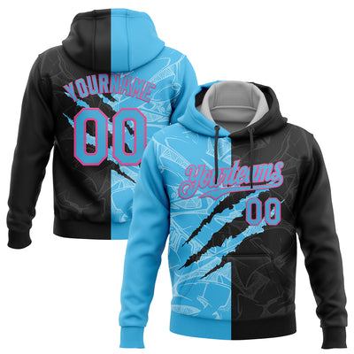 Custom Stitched Graffiti Pattern Black Sky Blue-Pink 3D Scratch Sports Pullover Sweatshirt Hoodie