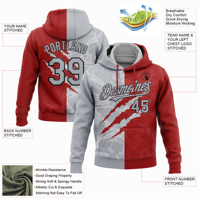 Custom Stitched Graffiti Pattern Gray Red-Black 3D Scratch Sports Pullover Sweatshirt Hoodie