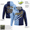 Custom Stitched Graffiti Pattern Navy Light Blue-Gold 3D Scratch Sports Pullover Sweatshirt Hoodie