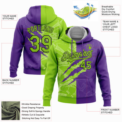 Custom Stitched Graffiti Pattern Neon Green Purple-Black 3D Scratch Sports Pullover Sweatshirt Hoodie