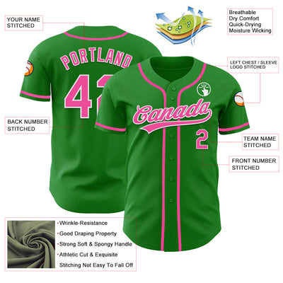 Custom Grass Green Pink-White Authentic Baseball Jersey