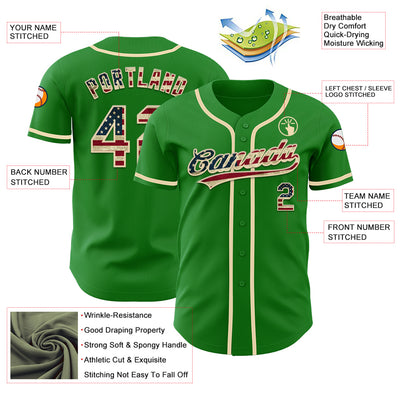 Custom Grass Green Vintage USA Flag-Cream Authentic Baseball Jersey