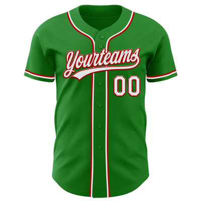 Custom Grass Green White-Red Authentic Baseball Jersey