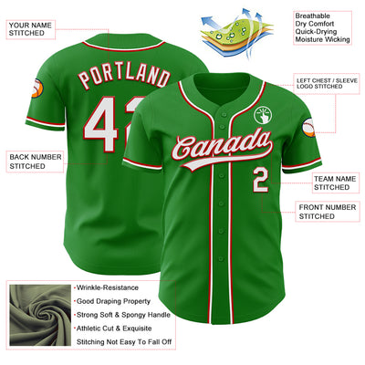 Custom Grass Green White-Red Authentic Baseball Jersey