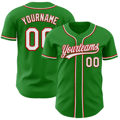 Custom Grass Green White-Red Authentic Baseball Jersey