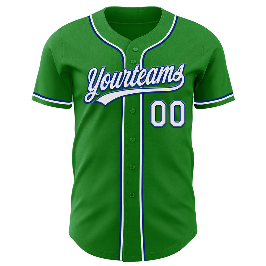 Custom Grass Green White-Royal Authentic Baseball Jersey