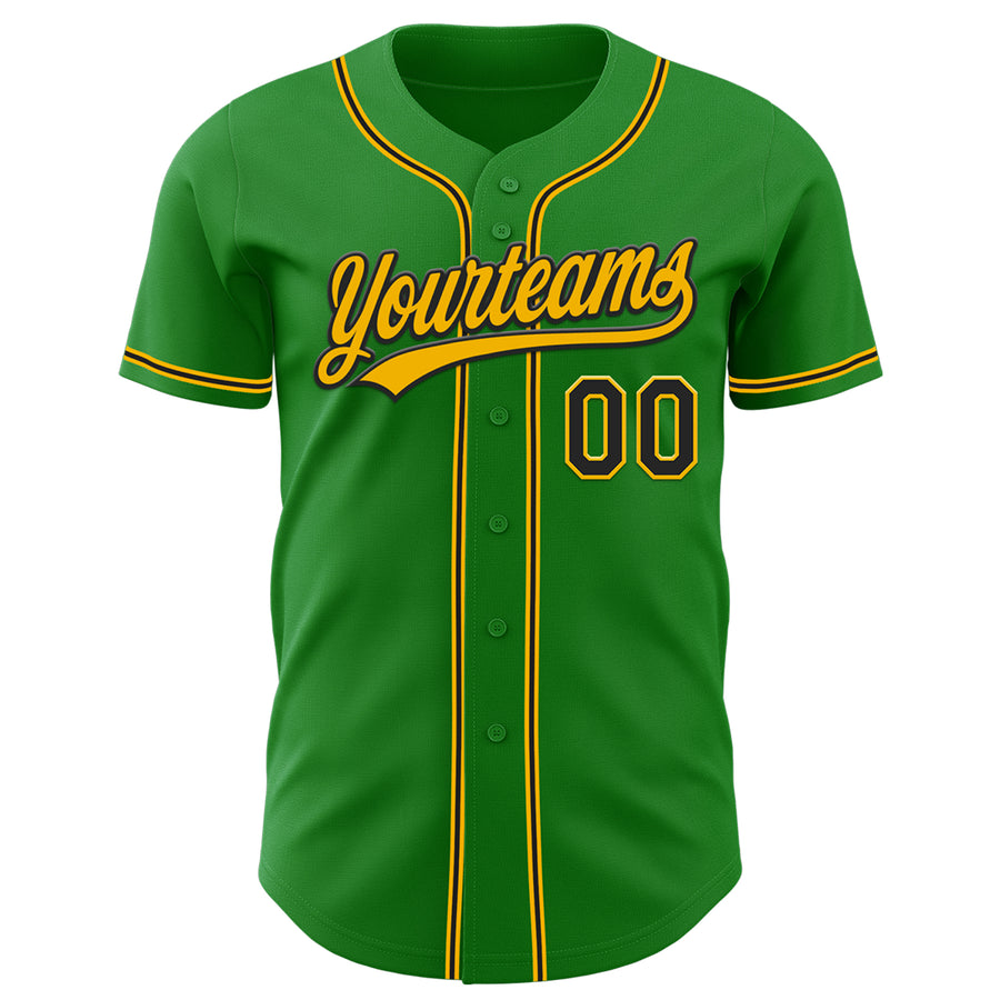 Custom Grass Green Black-Gold Authentic Baseball Jersey