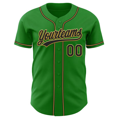 Custom Grass Green Black-Old Gold Authentic Baseball Jersey