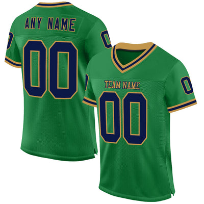 Custom Grass Green Navy-Old Gold Mesh Authentic Throwback Football Jersey