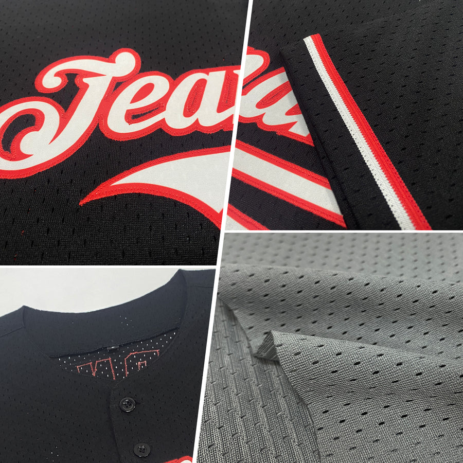 Custom Gray Red-Navy Mesh Authentic Throwback Baseball Jersey