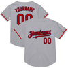 Custom Gray Red-Navy Mesh Authentic Throwback Baseball Jersey